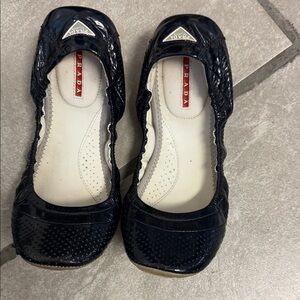 Prada Women's Dark Blue Patent Flats
